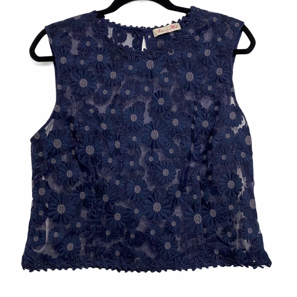 Alannah Hill‎ Navy Blue Daisy Sheer Top Womens 16